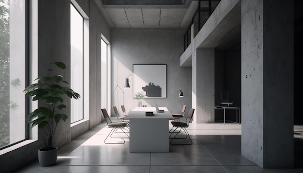 Minimalistic concrete co working office interior Generative AI