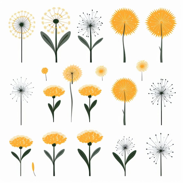 Photo minimalistic dandelion set vector svg flat animation asset