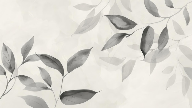 A minimalistic design featuring soft pastel leaves on gray background