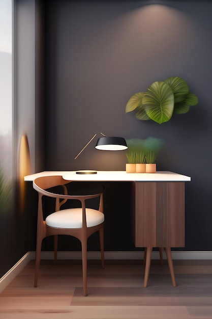 Minimalistic dining desk and chair interior