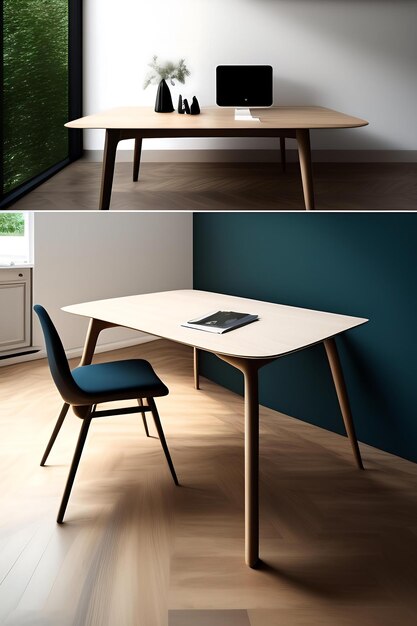 Minimalistic dining desk and chair interior