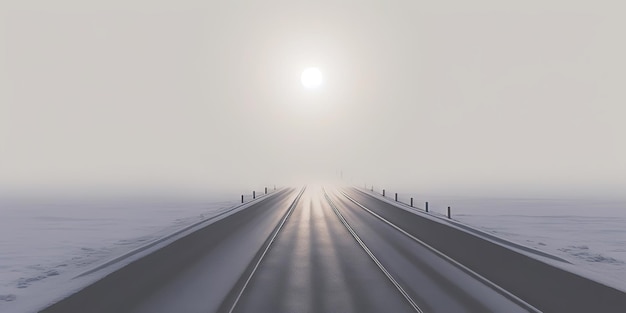 Minimalistic empty highway in winter Road surrounded snow Travel concept Generative AI