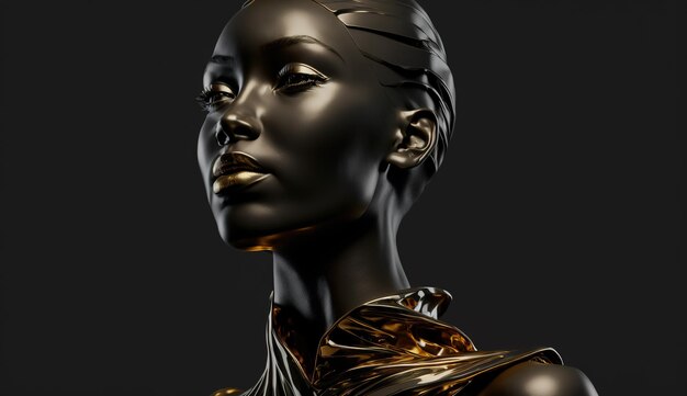 Minimalistic Female Mannequin Head in Gold and Black Generative AI