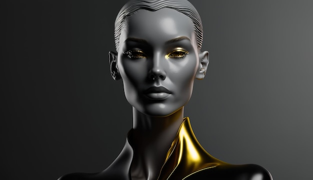 Minimalistic Female Mannequin Head in Gold and Black Generative AI