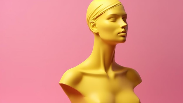 Minimalistic Female Mannequin Head in Vibrant Yellow and Pink Generative AI