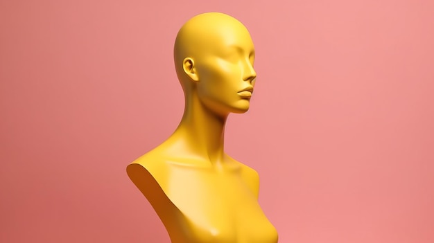 Minimalistic Female Mannequin Head in Vibrant Yellow and Pink Generative AI