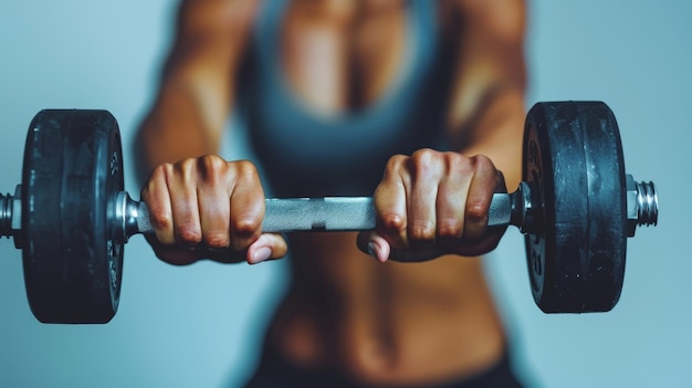 Minimalistic fitness training person lifting dumbbells in bright clean setting on white background