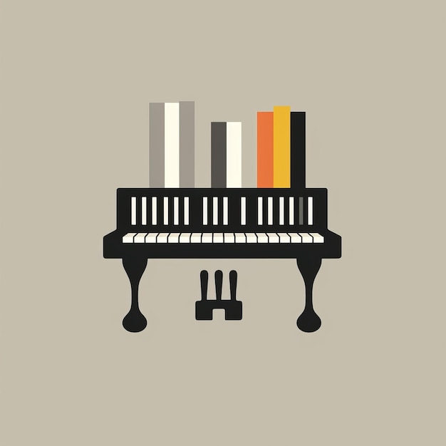 Minimalistic Flat Design Of Piano With Books On Industrial Materials