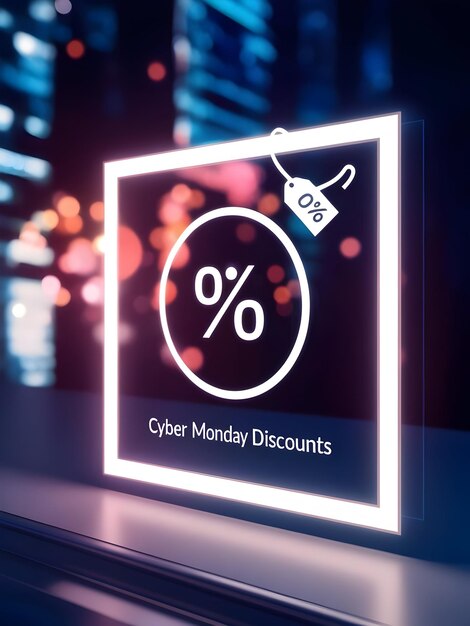 Minimalistic Flat Glowing Percentage Icon and Floating Price Tag Frame Design for Highlighting Cyber