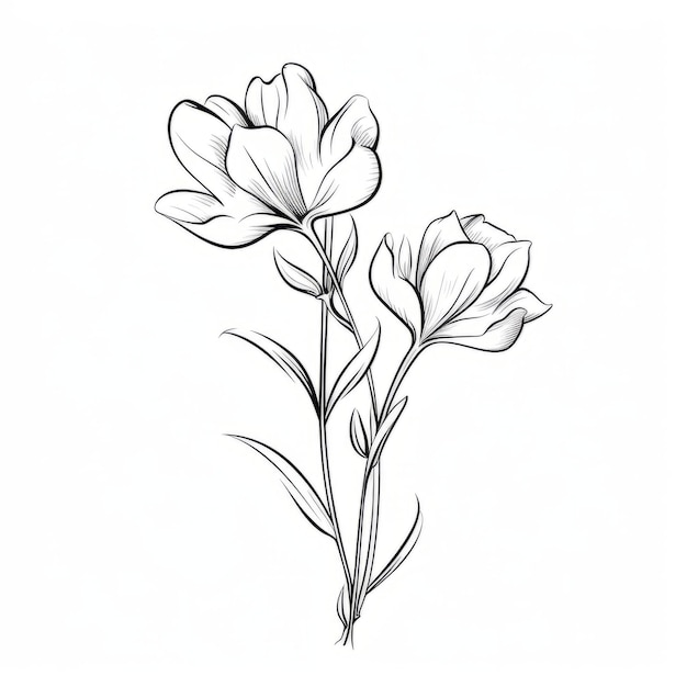 Photo minimalistic freesia sketch drawing trendy tiny tattoo design