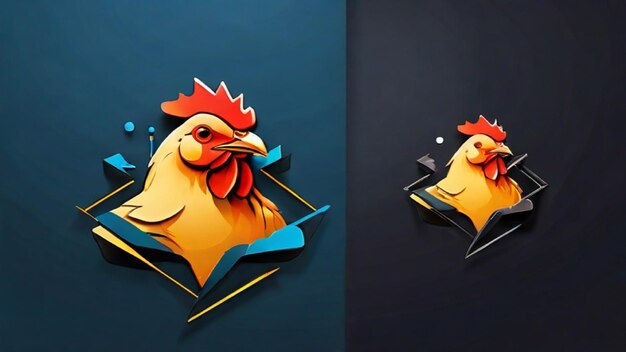 Photo minimalistic fututistic chicken and lightning logo abstract art painting