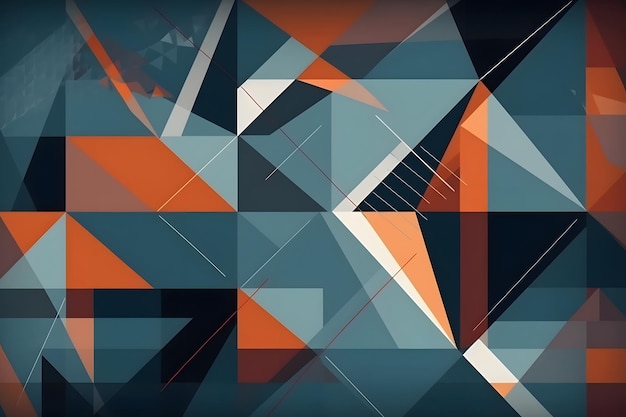 Minimalistic geometric 2d background in cubism style with gray blue orange colors neural network generated art