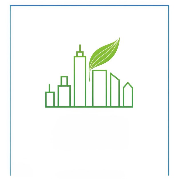 Photo minimalistic green city skyline with leaf icon