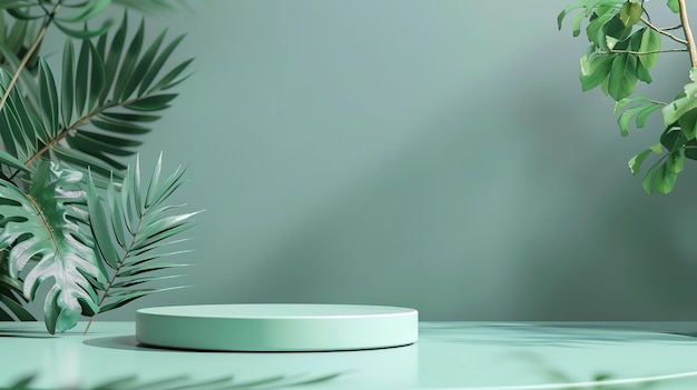 Minimalistic Green Product Display with Tropical Foliage