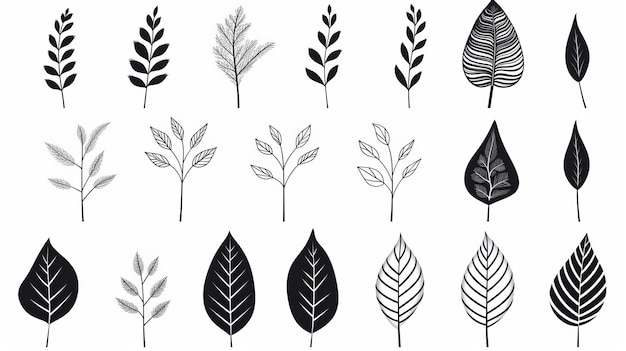 Minimalistic Hand Drawn Black And White Leaves Collection