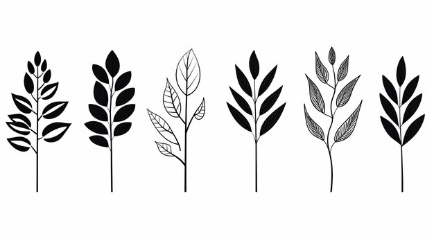 Minimalistic Hand Drawn Plant Illustrations On White Background