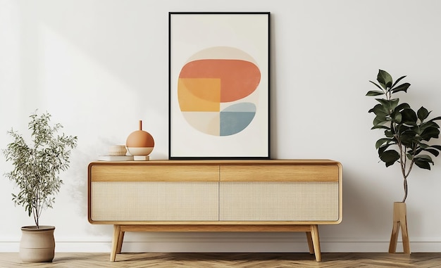 Minimalistic Horizontal Poster Mockup on Art Deco Cabinet