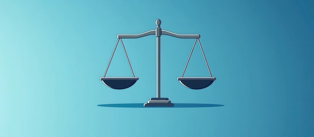 Minimalistic Illustration of a Balanced Scale on a Blue Background Representing Justice and Equality