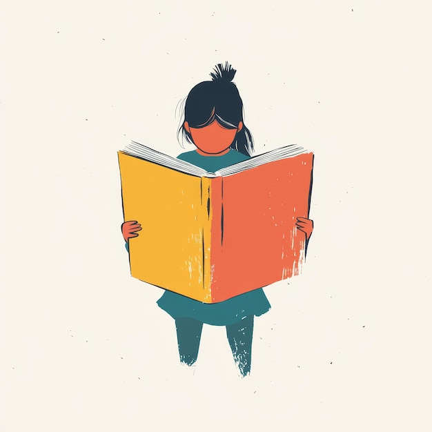 Photo a minimalistic illustration of a child reading a large book