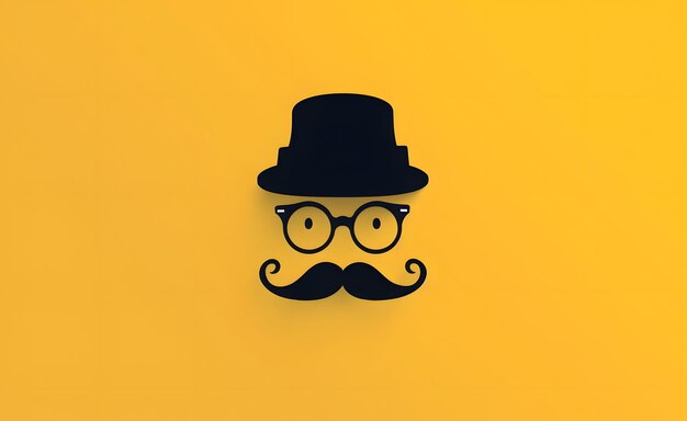 Photo minimalistic illustration of moustache and glasses wearing a hat yellow background father day background