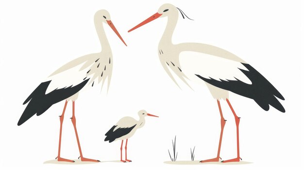 Photo minimalistic illustration of stork with baby on white background bright and clean design