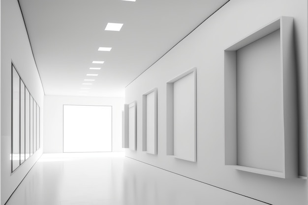 Minimalistic interior design with plain white room of museum