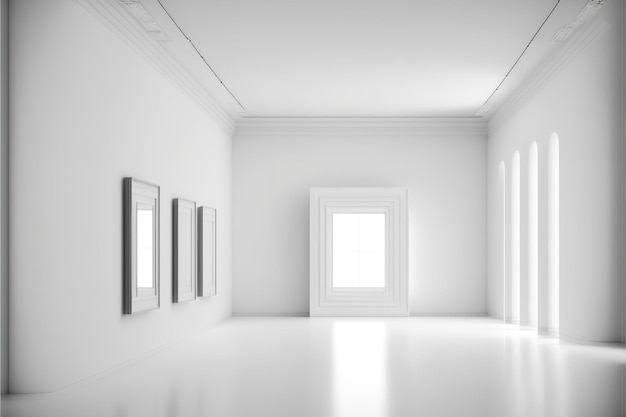 Minimalistic interior design with plain white room of museum