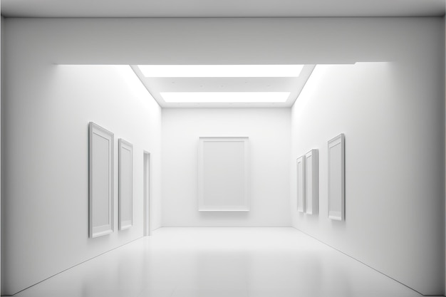 Minimalistic interior design with plain white room of museum