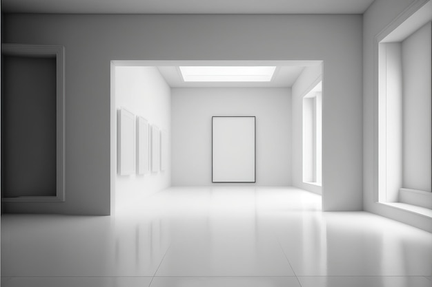 Minimalistic interior design with plain white room of museum