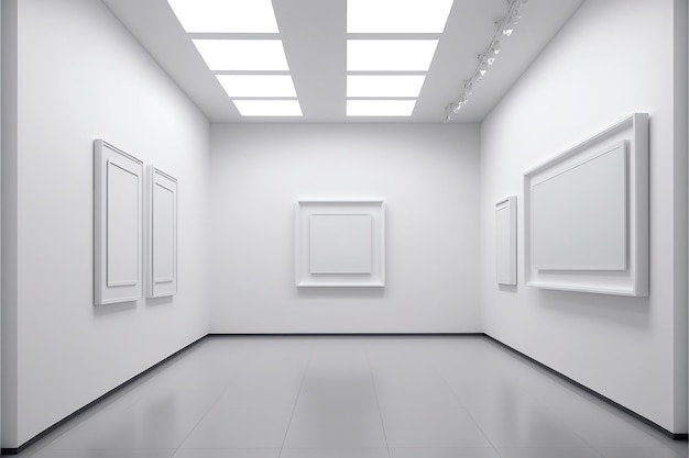 Minimalistic interior design with plain white room of museum