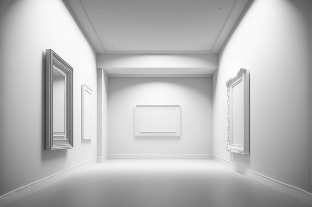 Minimalistic interior design with plain white room of museum