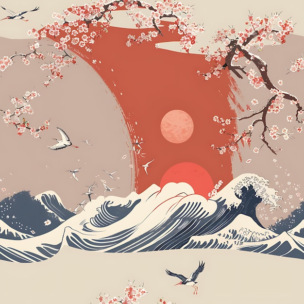 Minimalistic Japanese Wave Drawing