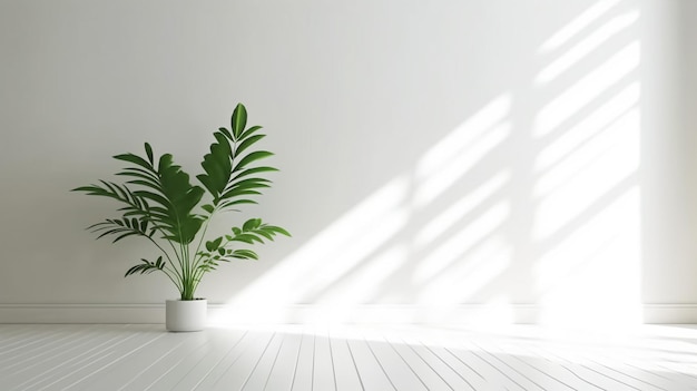 Minimalistic light background with blurred foliage shadow on a white wall Generative AI