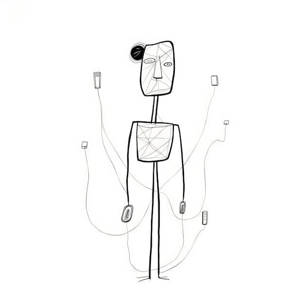 Photo minimalistic line drawing of a man with electronic cables