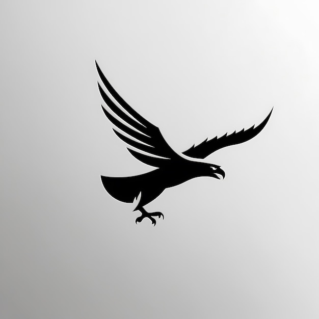 A minimalistic logo of an eagle in flight with sharp lines and a strong silhouette The eagle is