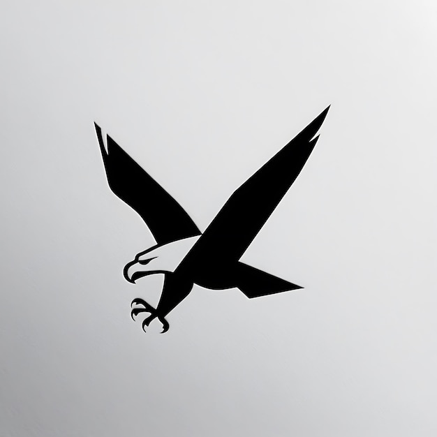 A minimalistic logo of an eagle in flight with sharp lines and a strong silhouette The eagle is