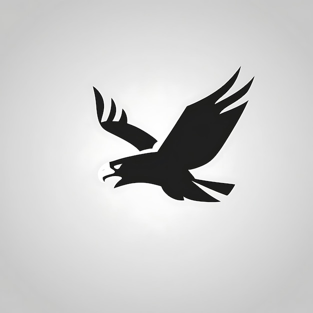 A minimalistic logo of an eagle in flight with sharp lines and a strong silhouette The eagle is