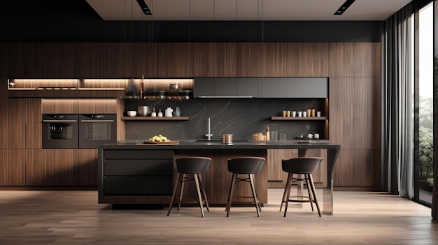 Minimalistic Luxury domestic kitchen with elegant wooden design