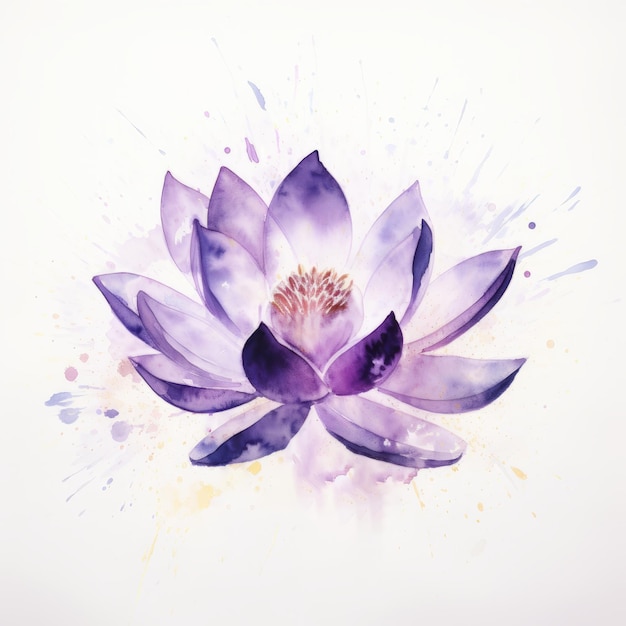 Minimalistic Mixed Media Royal Purple Lotus Flower on White Background