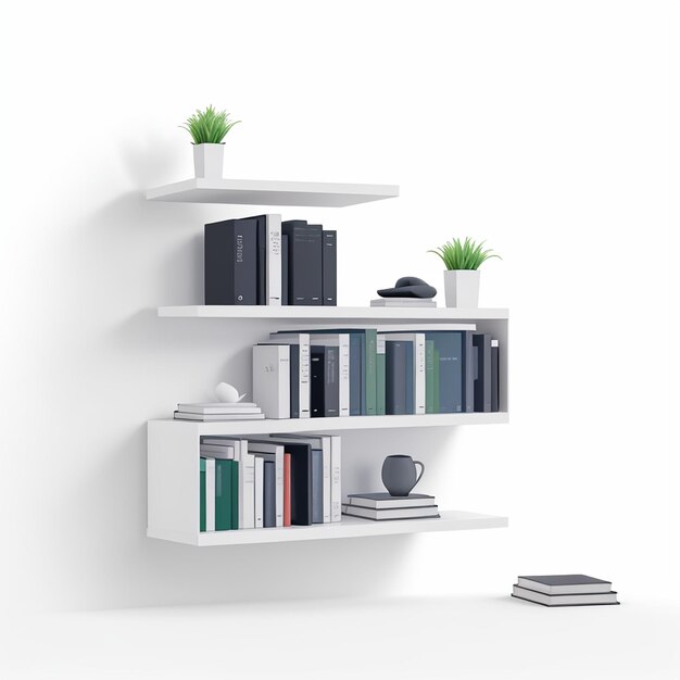 Photo minimalistic modern bookshelf on a pristine white background