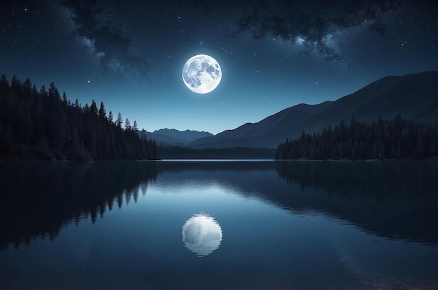 Photo minimalistic moonlit night sky over calm lake