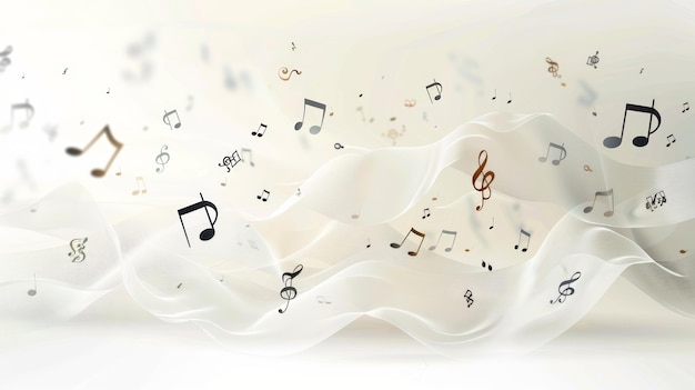 Minimalistic musical notes melody design on clean white background with copy space