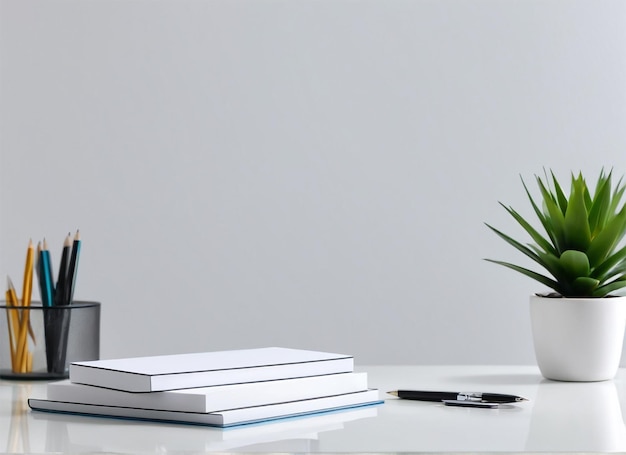 Minimalistic office desk white background AI genrated