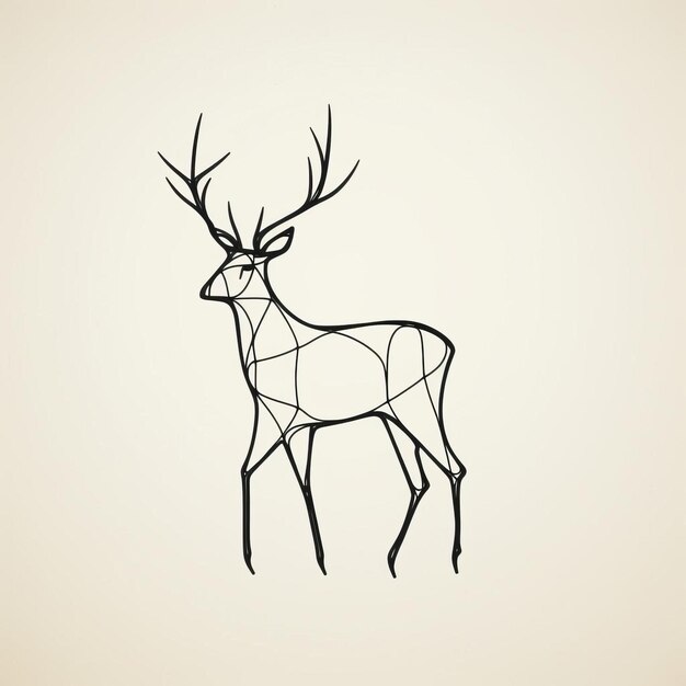 Photo minimalistic oneline drawing of realistic reindeer in black on white