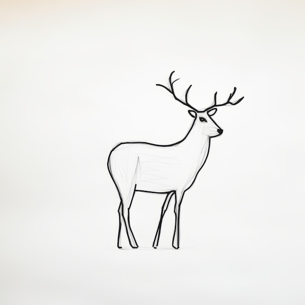 Photo minimalistic oneline drawing of realistic reindeer in black on white