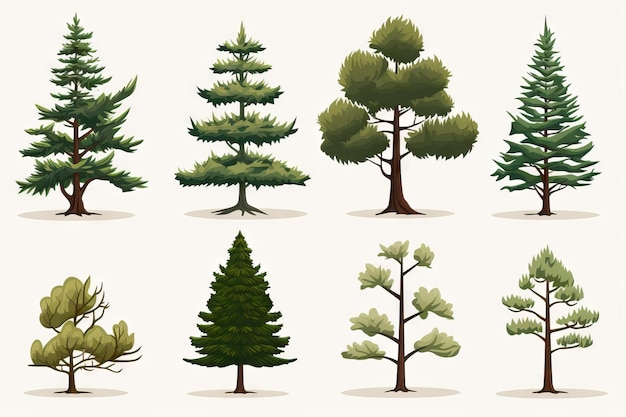 Minimalistic Pine Trees Set AI Generated