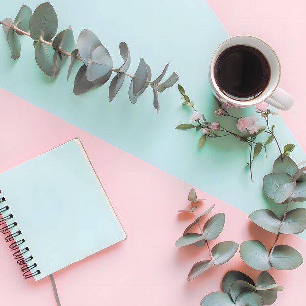 Minimalistic pink background with eucalyptus leaves