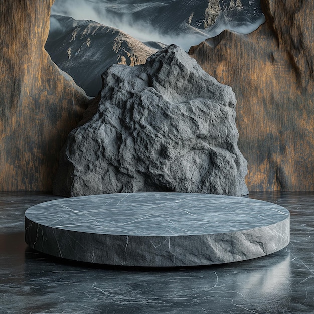 Minimalistic podium for product display against a volcanic setting