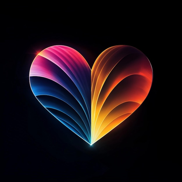 Minimalistic radiant heart with changing colors on a black background