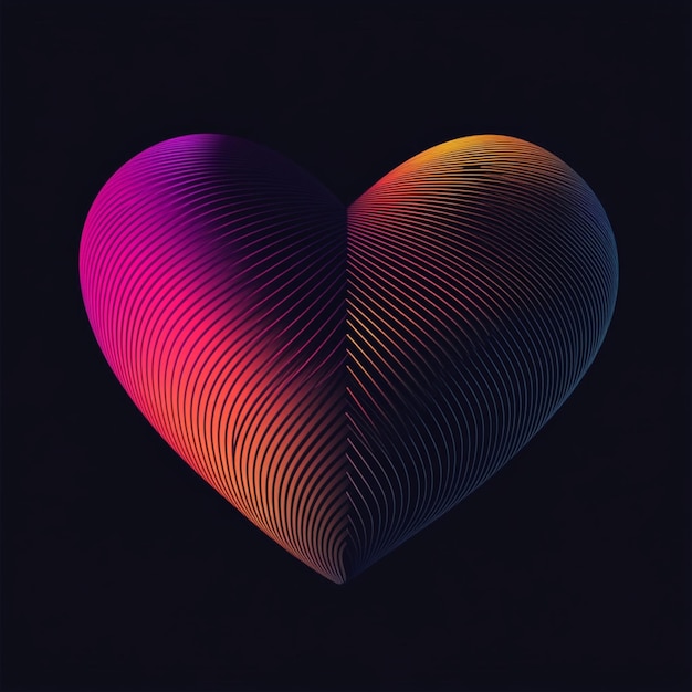 Photo minimalistic radiant heart with changing colors on a black background